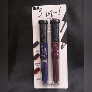 3-in-1 Nail Art Pen Set - Blue and Wine Red